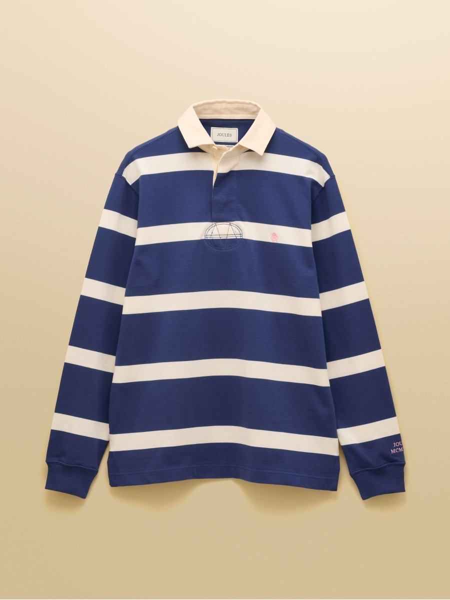 Blue & Cream Striped Long Sleeve Rugby Shirt - RUTHERFORD & Co