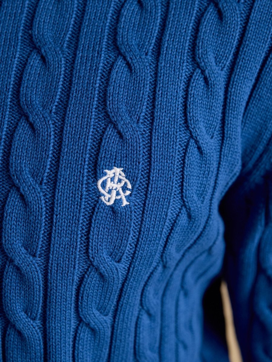 Blue Crew Neck Cotton Cable Knit Jumper - RUTHERFORD & Co