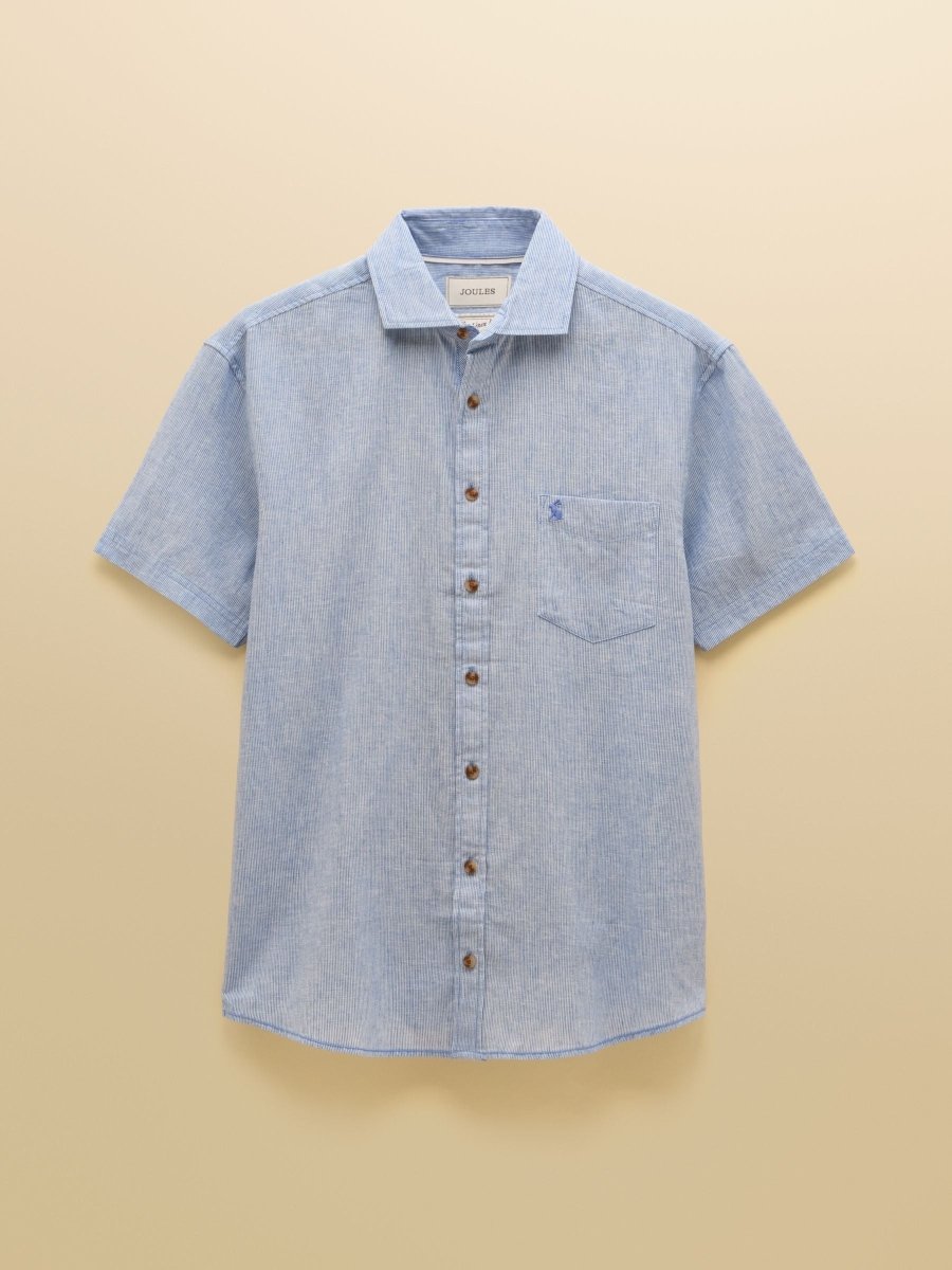 Blue Linen Blend Short Sleeve Shirt - RUTHERFORD & Co