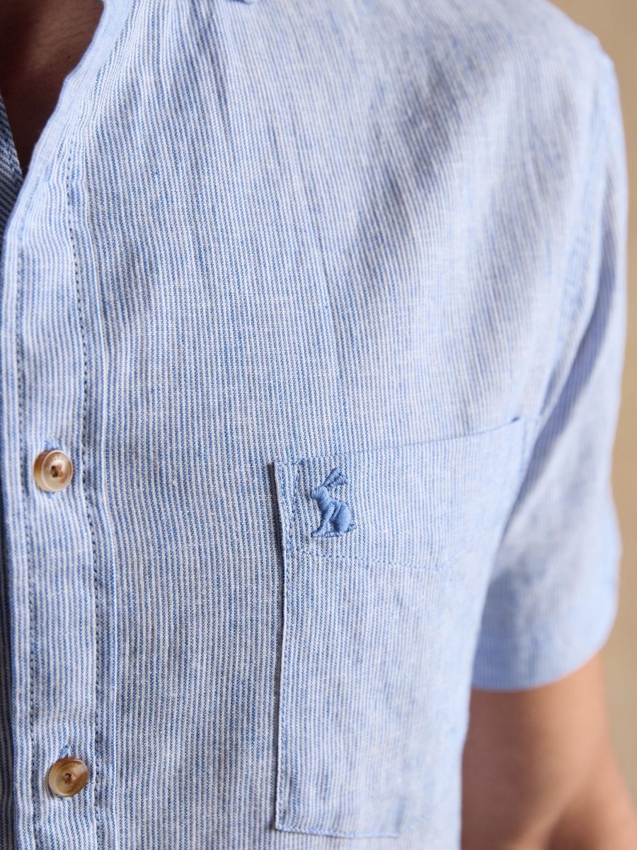 Blue Linen Blend Short Sleeve Shirt - RUTHERFORD & Co