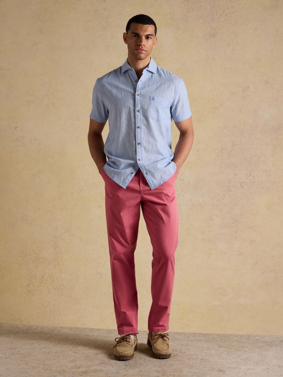 Blue Linen Blend Short Sleeve Shirt - RUTHERFORD & Co