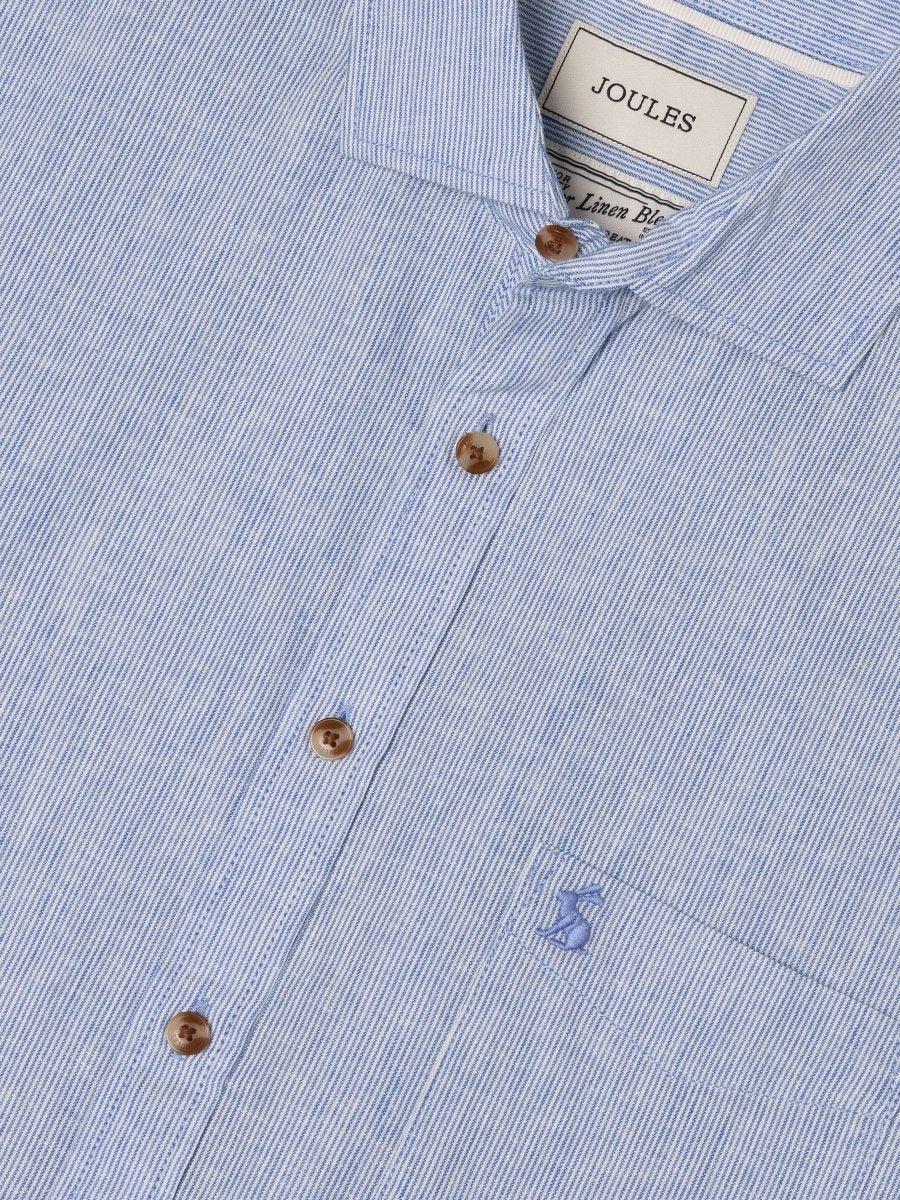 Blue Linen Blend Short Sleeve Shirt - RUTHERFORD & Co