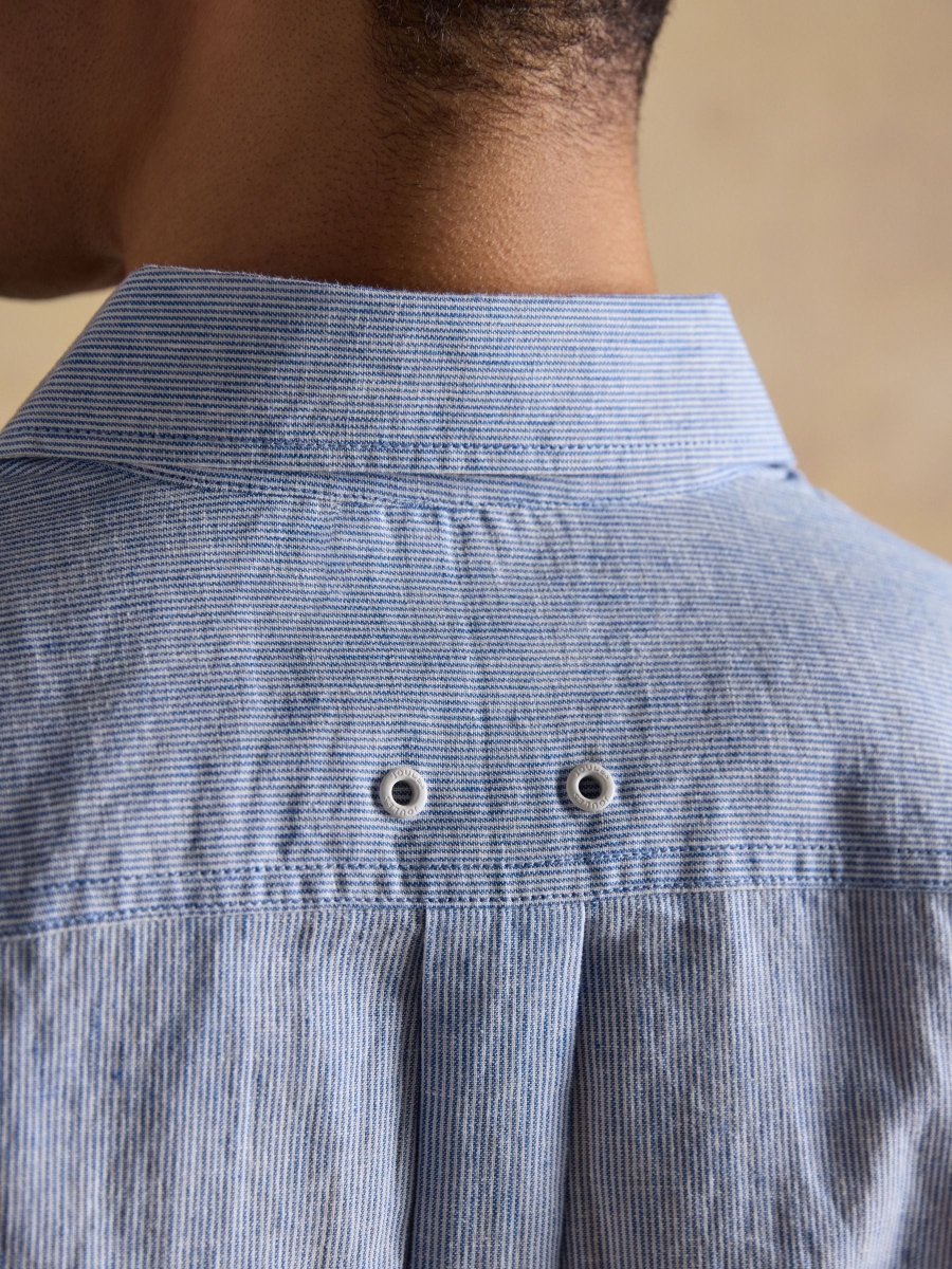 Blue Linen Blend Short Sleeve Shirt - RUTHERFORD & Co