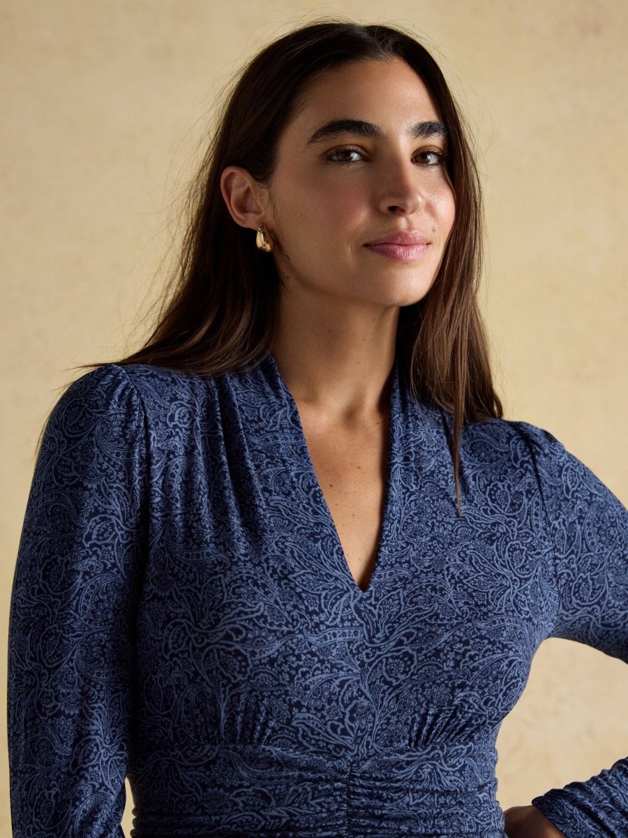 Blue Mina Jersey Ruched Waist Dress - RUTHERFORD & Co