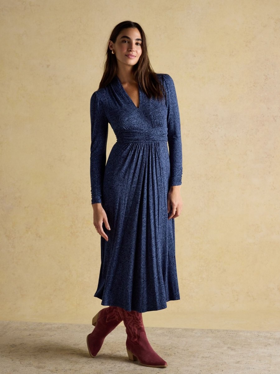 Blue Mina Jersey Ruched Waist Dress - RUTHERFORD & Co