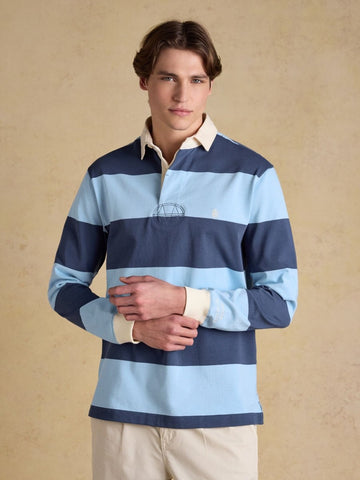 Blue & Navy Striped Long Sleeve Rugby Shirt - RUTHERFORD & Co
