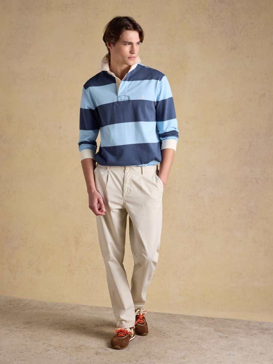 Blue & Navy Striped Long Sleeve Rugby Shirt - RUTHERFORD & Co