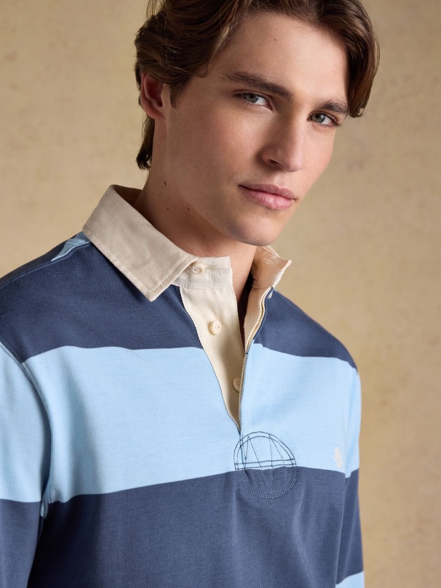 Blue & Navy Striped Long Sleeve Rugby Shirt - RUTHERFORD & Co