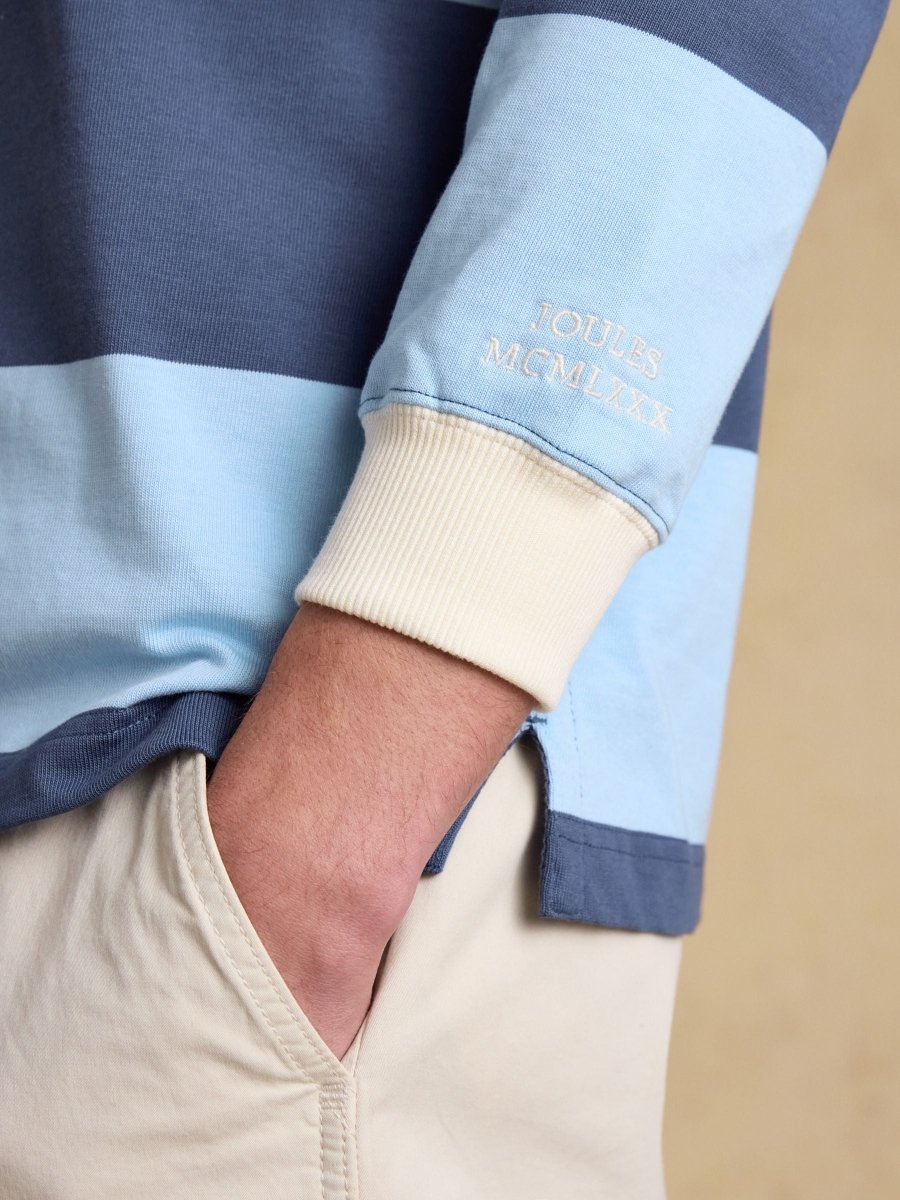Blue & Navy Striped Long Sleeve Rugby Shirt - RUTHERFORD & Co