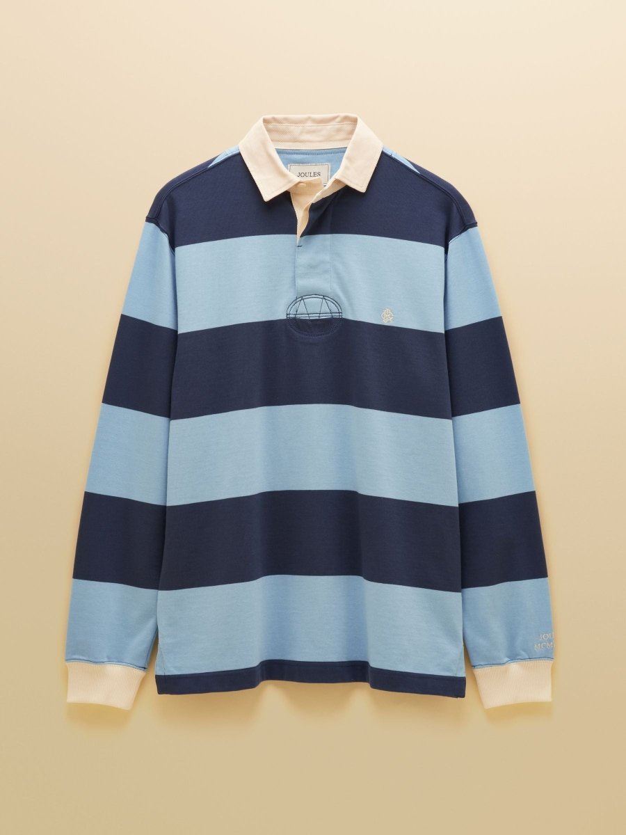 Blue & Navy Striped Long Sleeve Rugby Shirt - RUTHERFORD & Co