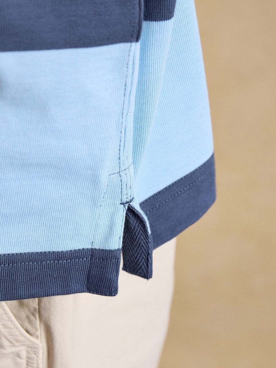 Blue & Navy Striped Long Sleeve Rugby Shirt - RUTHERFORD & Co