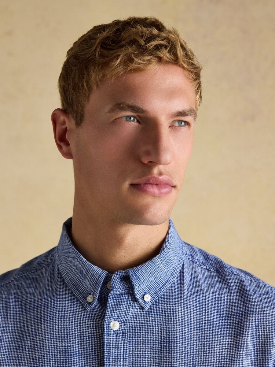 Blue Puppytooth Short Sleeve Classic Fit Shirt - RUTHERFORD & Co