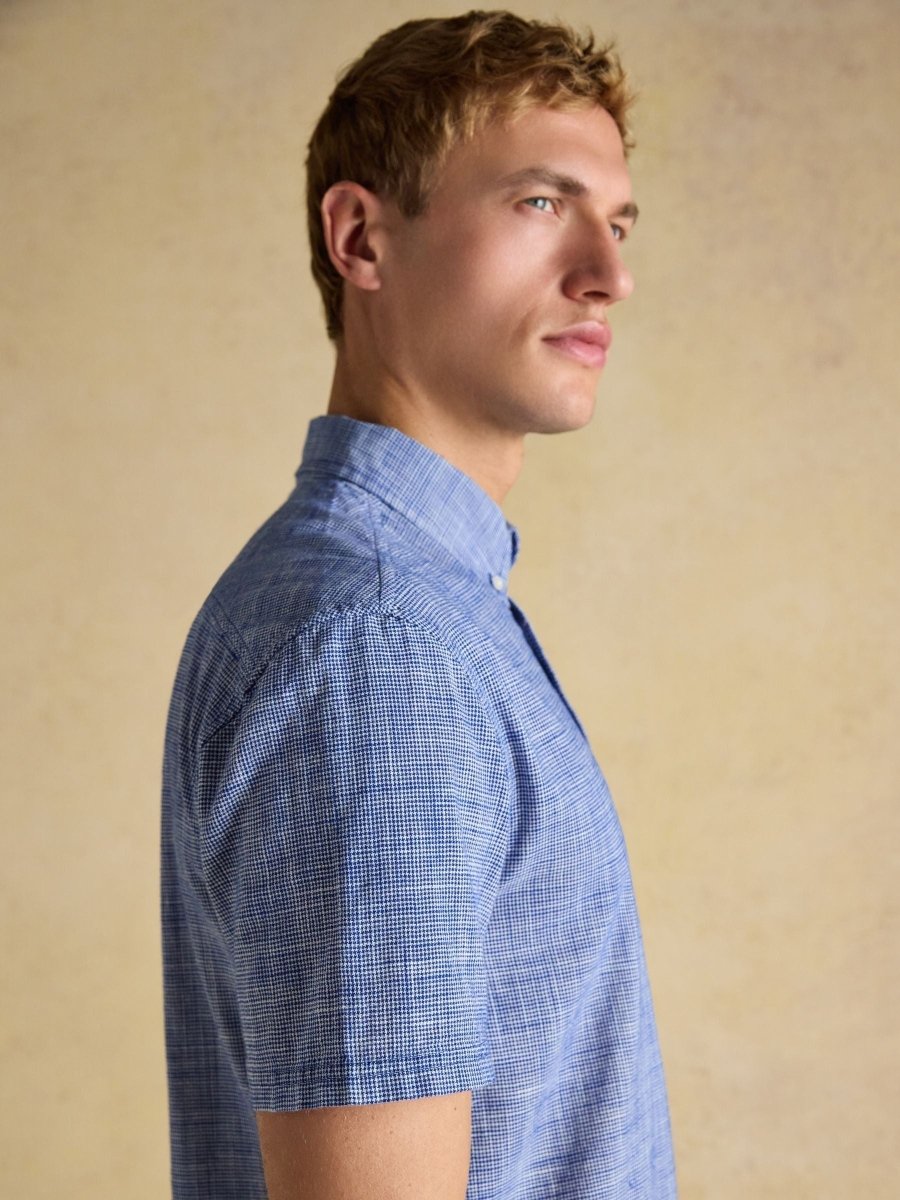 Blue Puppytooth Short Sleeve Classic Fit Shirt - RUTHERFORD & Co