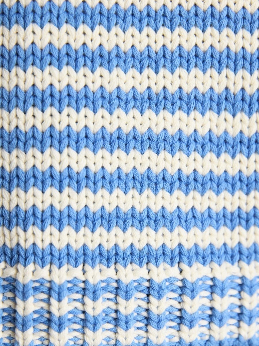 Blue & White Striped Cotton Crew Neck Jumper - RUTHERFORD & Co