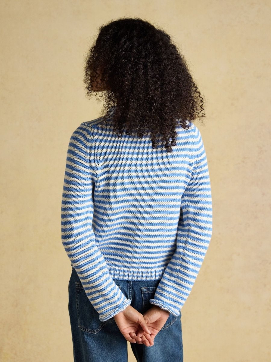 Blue & White Striped Cotton Crew Neck Jumper - RUTHERFORD & Co