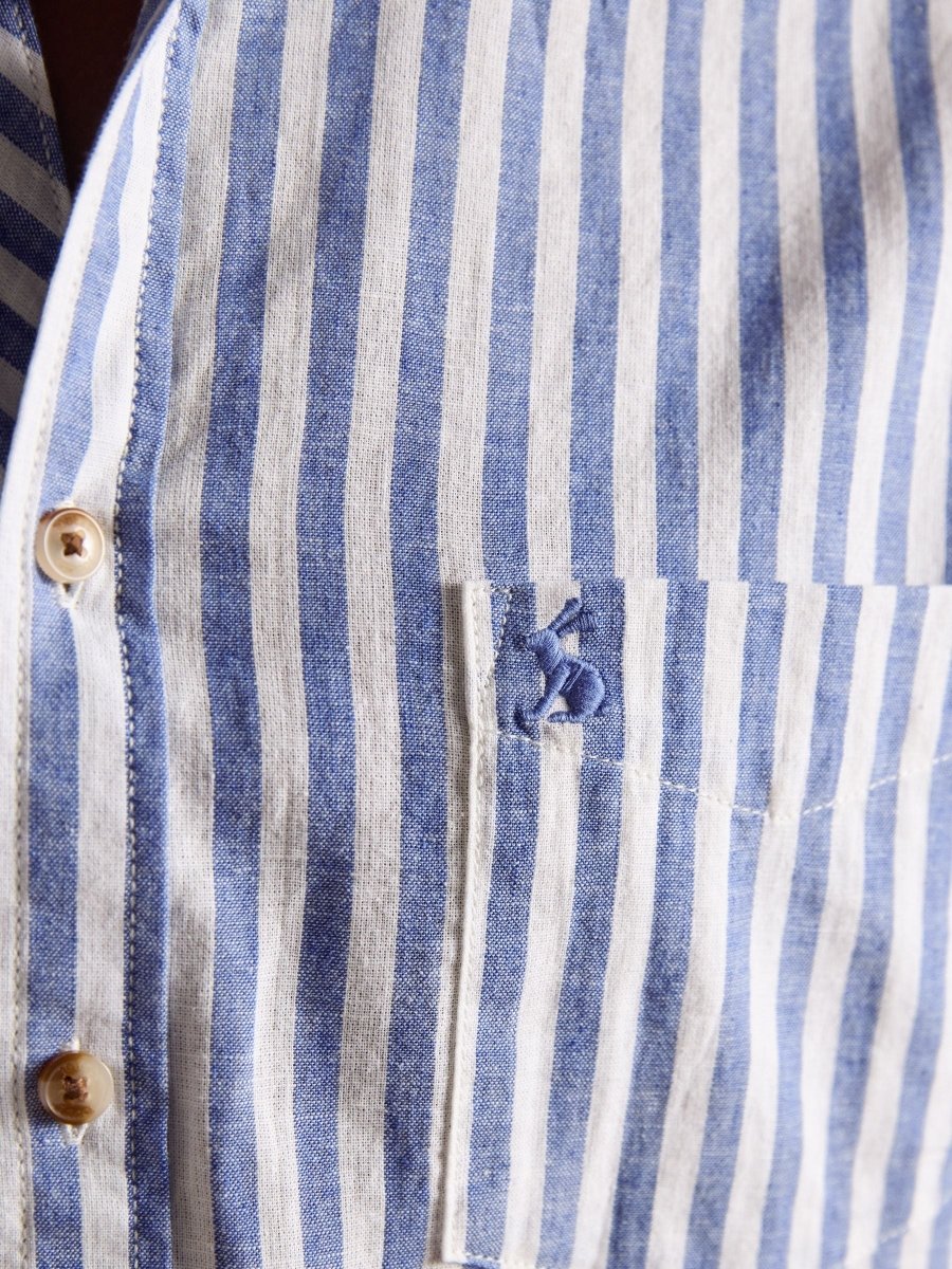 Blue & White Striped Linen Blend Long Sleeve Shirt - RUTHERFORD & Co