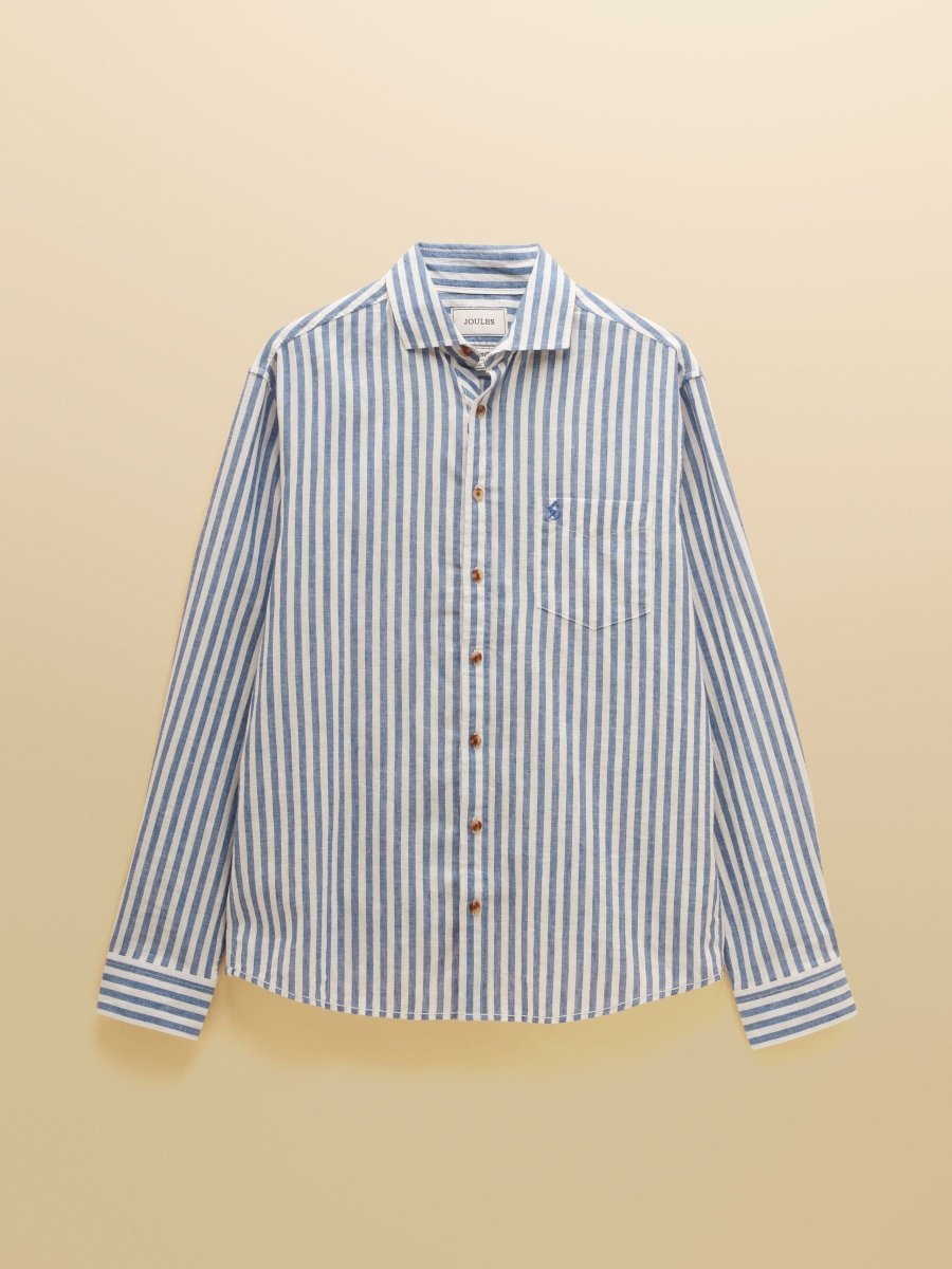 Blue & White Striped Linen Blend Long Sleeve Shirt - RUTHERFORD & Co
