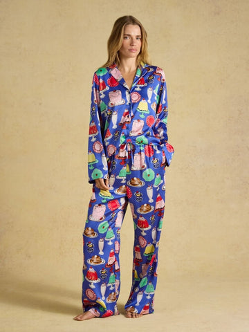 Bonnie Puddings Print Satin Long Sleeve Pyjama Set - RUTHERFORD & Co