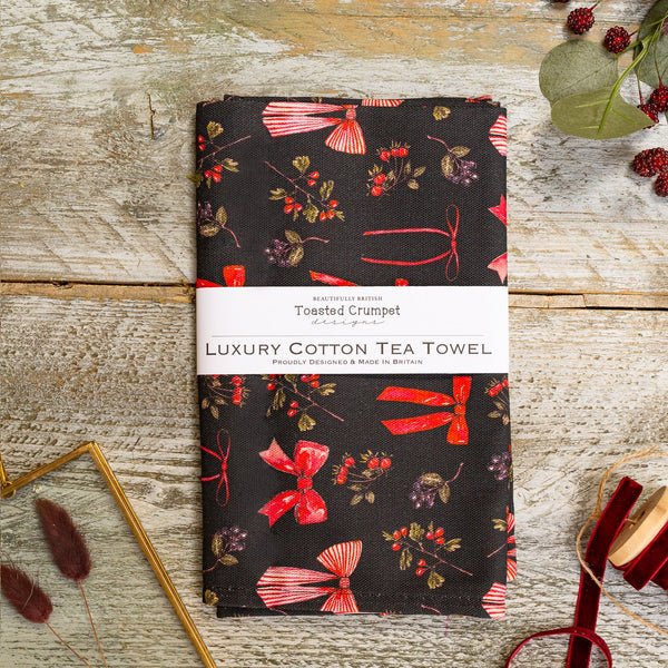 Bows & Berries (Noir) Tea Towel - RUTHERFORD & Co