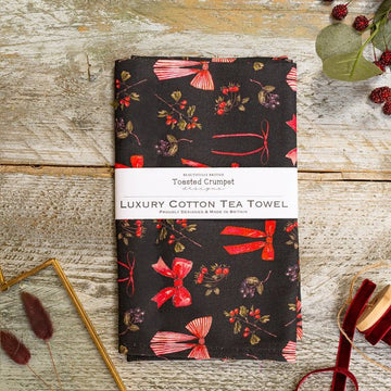 Bows & Berries (Noir) Tea Towel - RUTHERFORD & Co