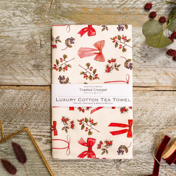 Bows & Berries (Pure) Tea Towel - RUTHERFORD & Co