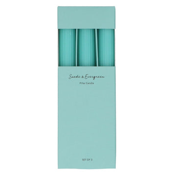 Box/3 Scented Candle 22cm - Blue Ribbed - RUTHERFORD & Co