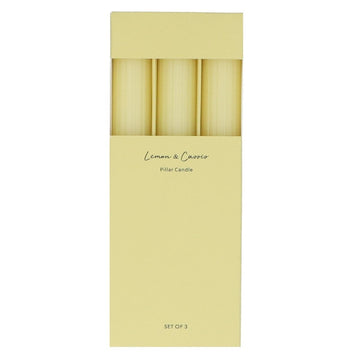 Box/3 Scented Candle 22cm - Yellow Ribbed - RUTHERFORD & Co