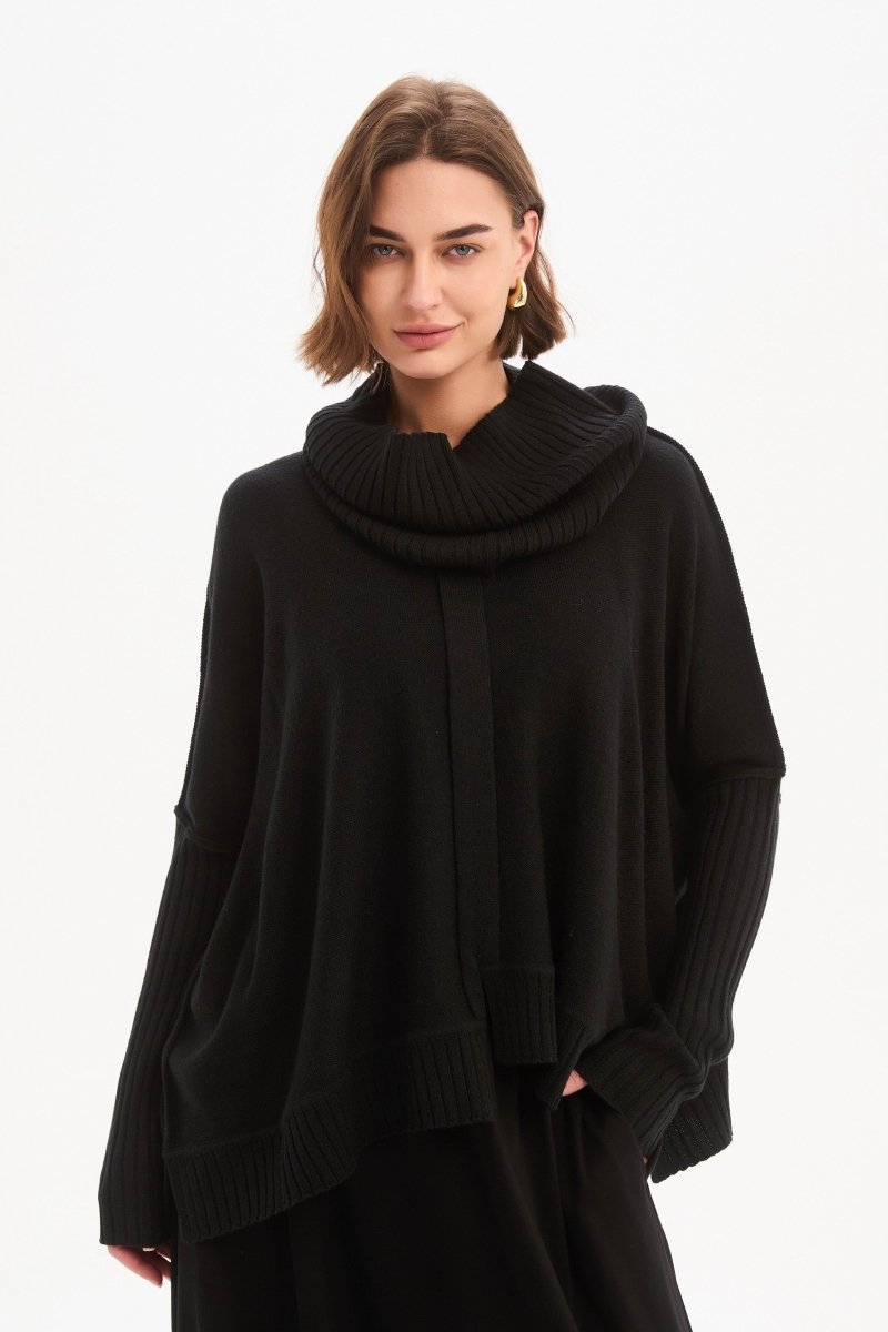 Boxy Rib Sleeve Knit Black - RUTHERFORD & Co
