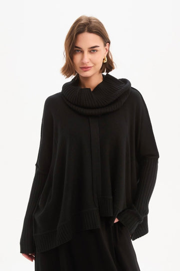 Boxy Rib Sleeve Knit Black - RUTHERFORD & Co