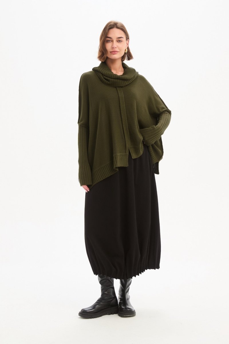 Boxy Rib Sleeve Knit Khaki - RUTHERFORD & Co