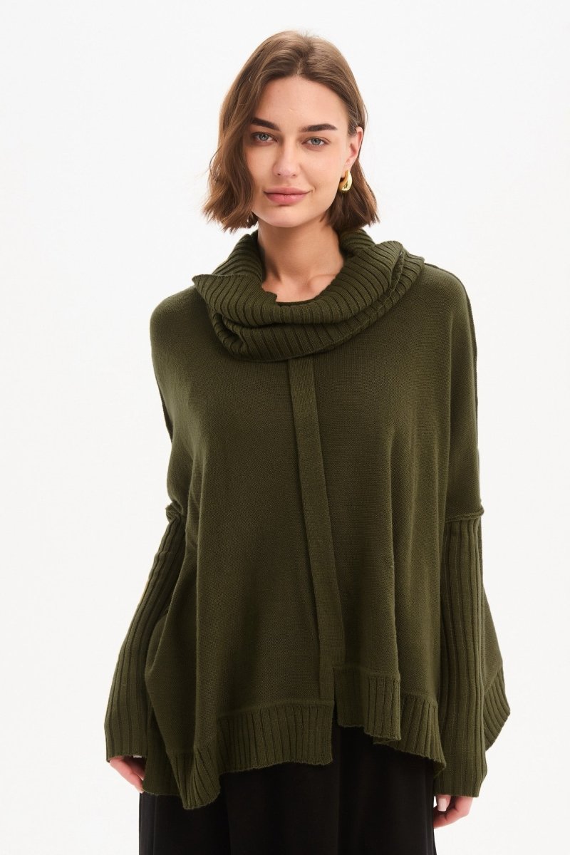 Boxy Rib Sleeve Knit Khaki - RUTHERFORD & Co