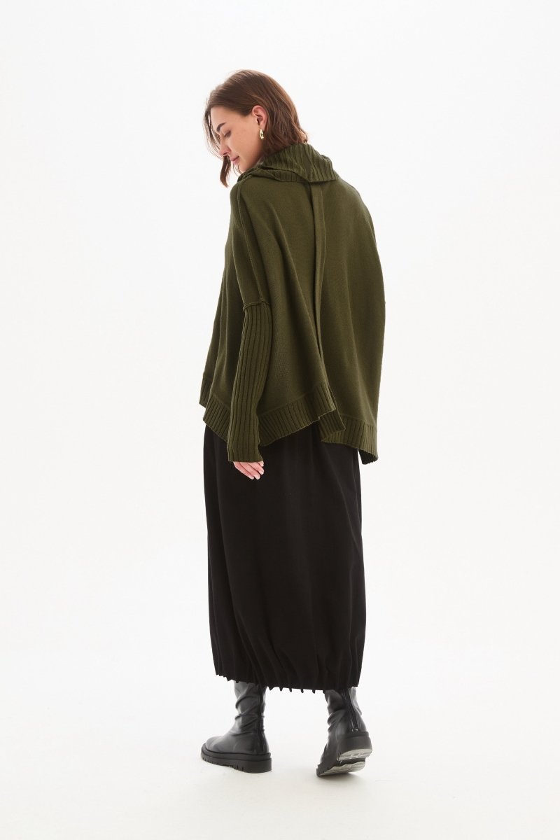 Boxy Rib Sleeve Knit Khaki - RUTHERFORD & Co