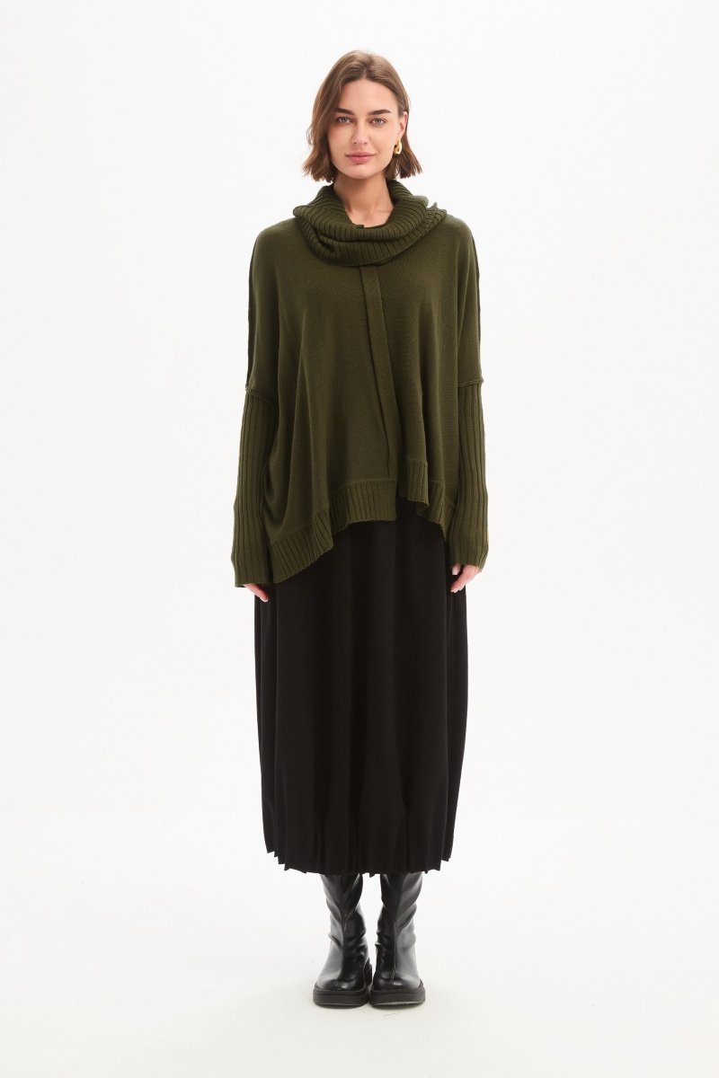 Boxy Rib Sleeve Knit Khaki - RUTHERFORD & Co