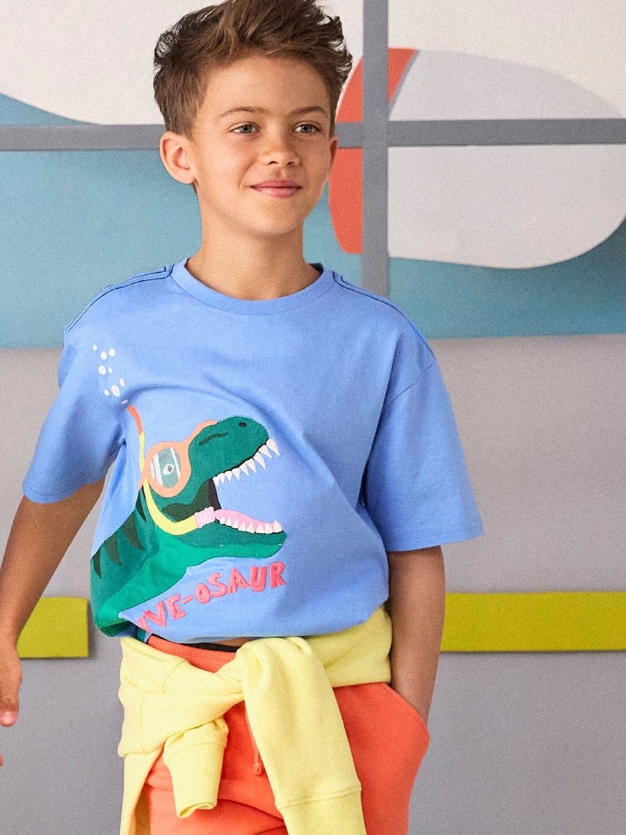 Boys' Archie Blue Dino Applique Graphic T-Shirt - RUTHERFORD & Co