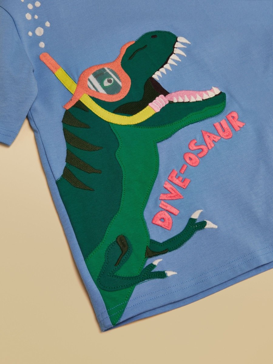 Boys' Archie Blue Dino Applique Graphic T-Shirt - RUTHERFORD & Co