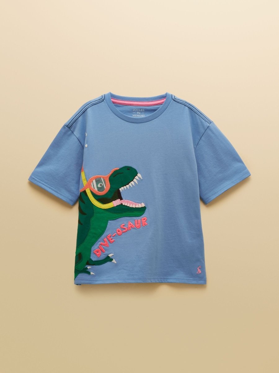 Boys' Archie Blue Dino Applique Graphic T-Shirt - RUTHERFORD & Co