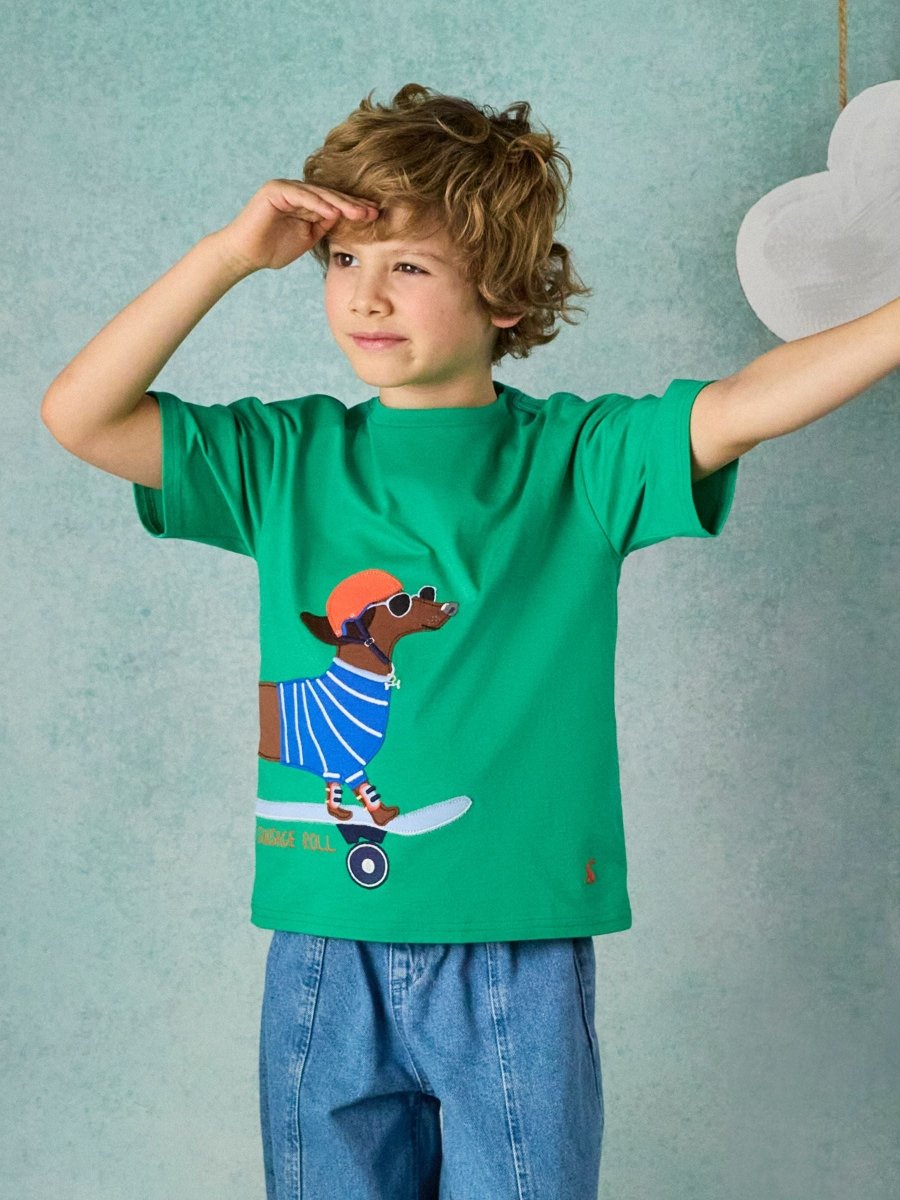Boys' Archie Green Dog Applique Graphic T-Shirt - RUTHERFORD & Co