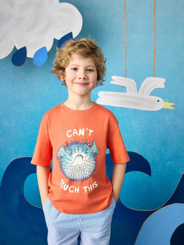 Boys' Archie Orange Short Sleeve Screenprint T-Shirt - RUTHERFORD & Co