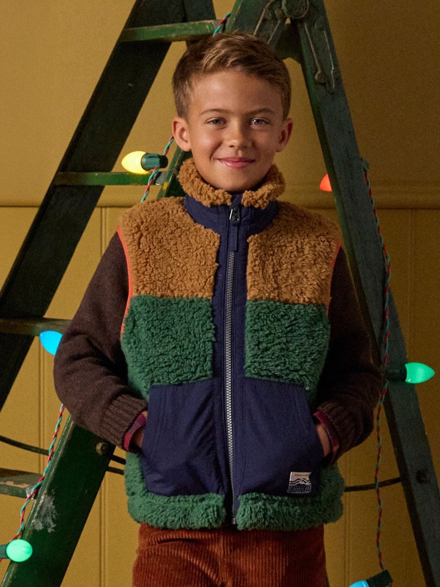 Boys' Billy Green and Tan Colourblock Fleece Gilet - RUTHERFORD & Co