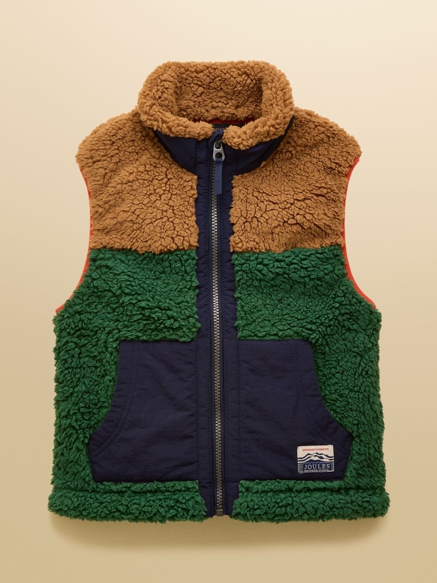 Boys' Billy Green and Tan Colourblock Fleece Gilet - RUTHERFORD & Co