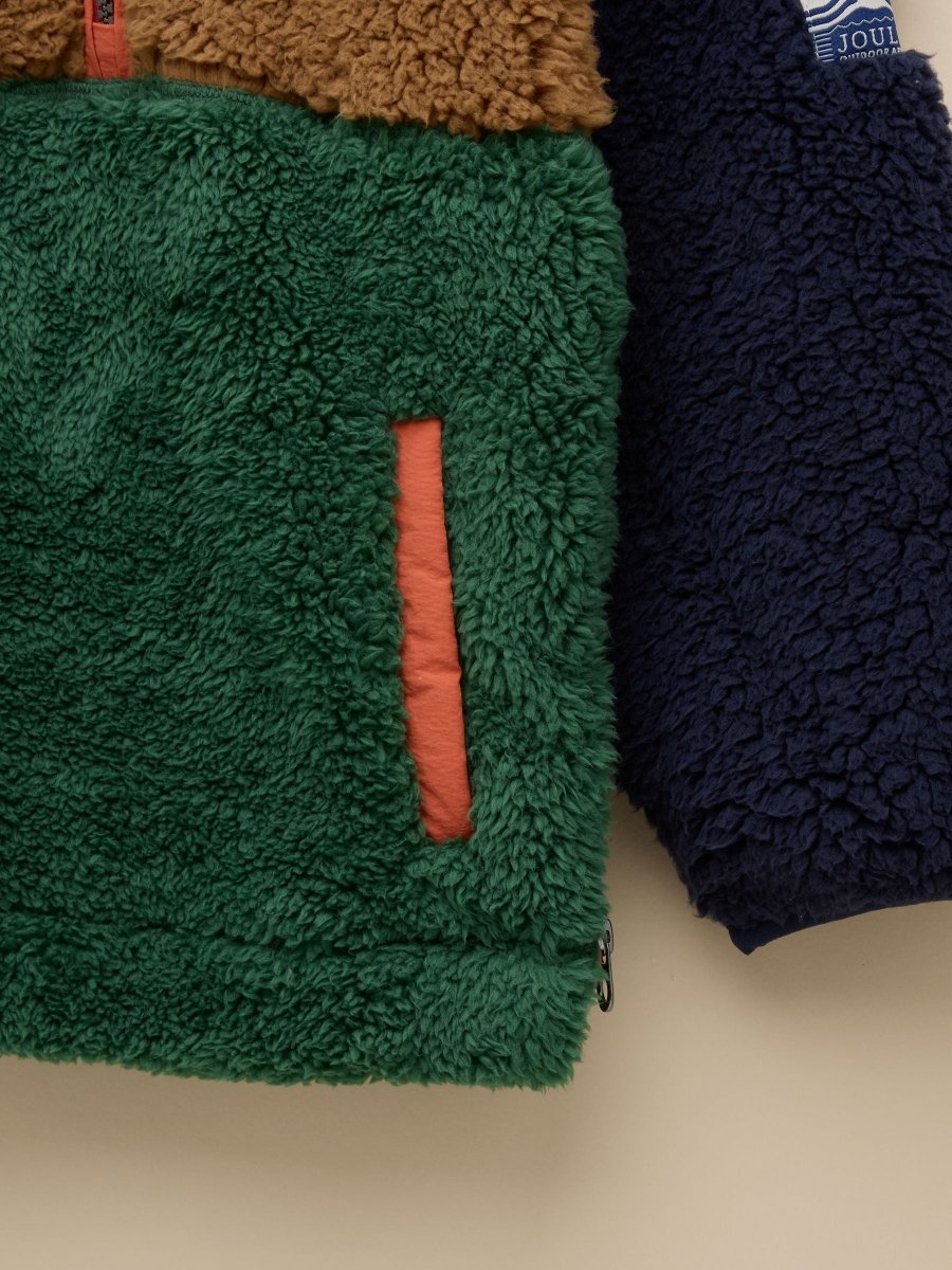 Boys' Billy Green and Tan Colourblock Quarter Zip Fleece - RUTHERFORD & Co