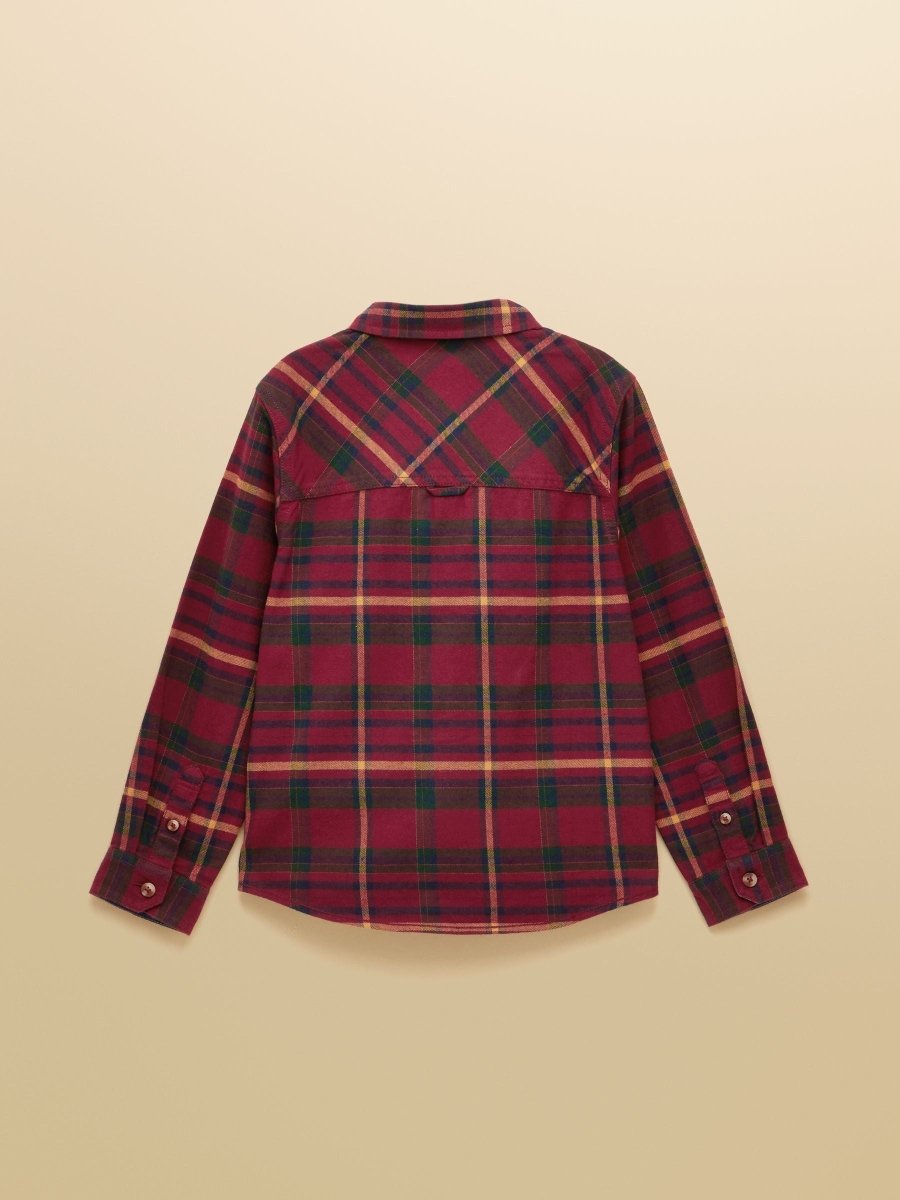 Boys' Brushed Burgundy Flannel Checked Shirt - RUTHERFORD & Co