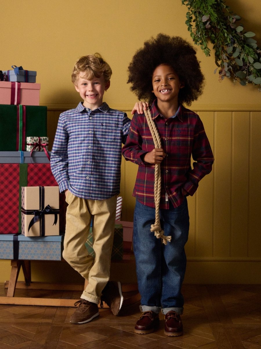 Boys' Brushed Burgundy Flannel Checked Shirt - RUTHERFORD & Co