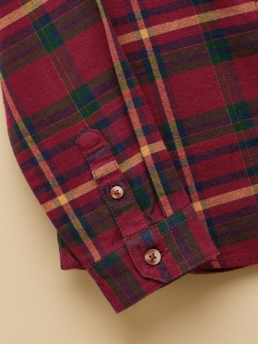 Boys' Brushed Burgundy Flannel Checked Shirt - RUTHERFORD & Co