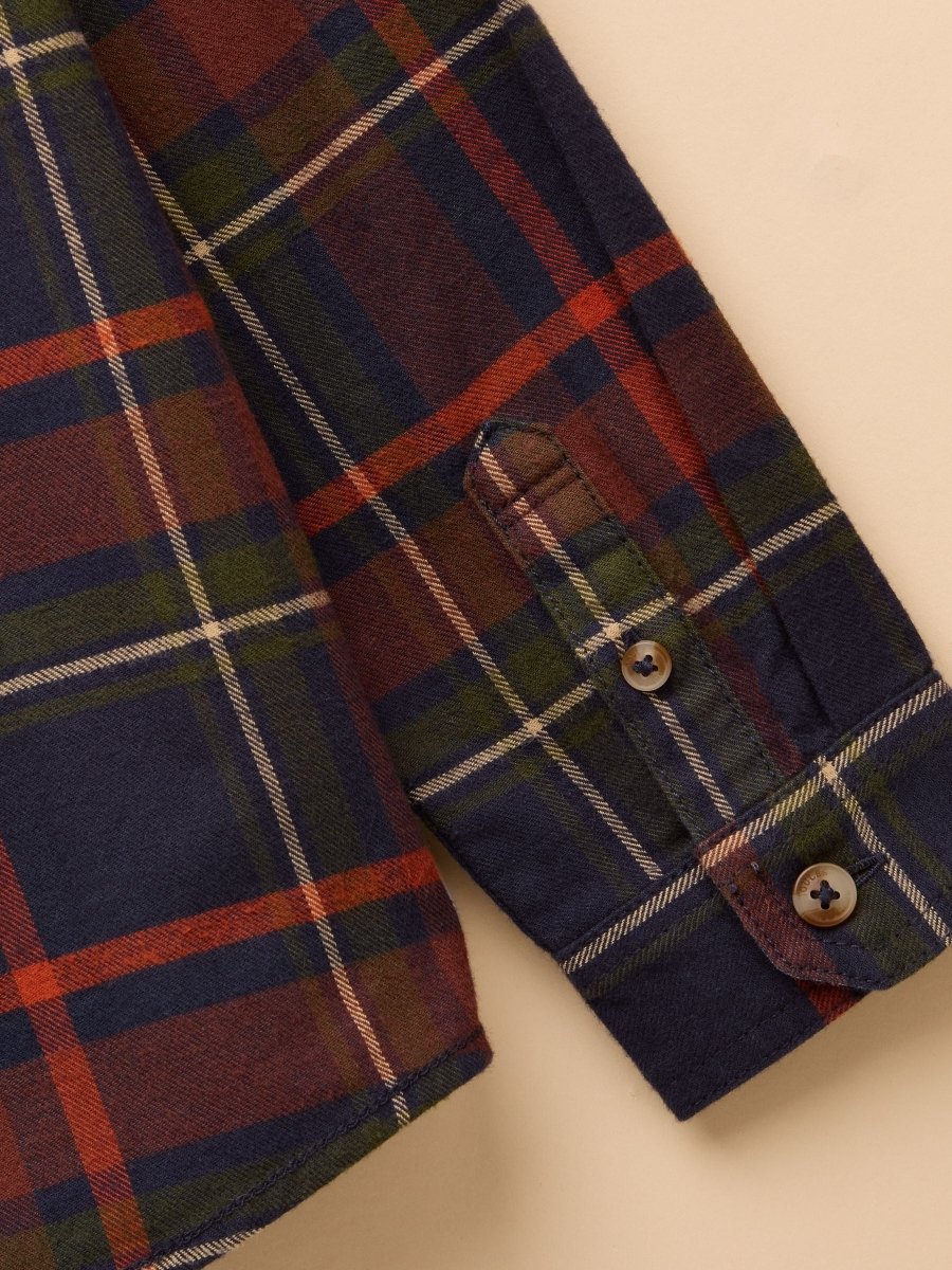 Boys' Brushed Navy Check Flannel Checked Shirt - RUTHERFORD & Co