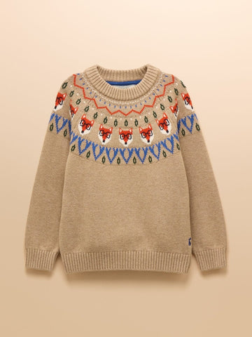 Boys' Fairisle Jonty Oatmeal Knit Jumper - RUTHERFORD & Co