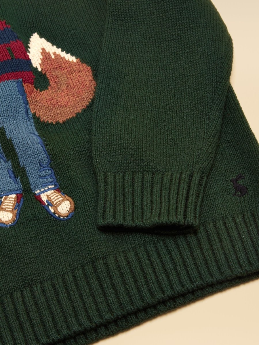 Boys' Jonty Fox Intarsia Knit Jumper - Green - RUTHERFORD & Co