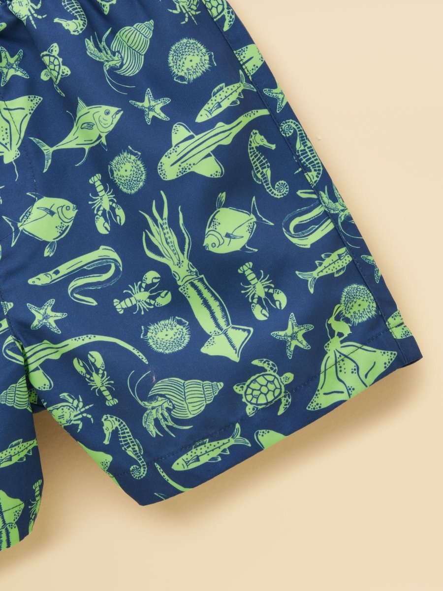 Boys' Ocean Blue Printed Swim Shorts - RUTHERFORD & Co