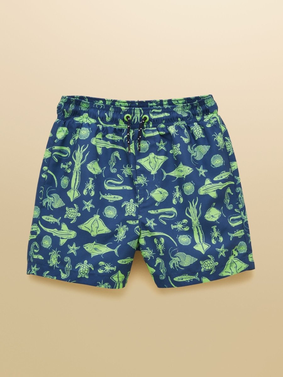Boys' Ocean Blue Printed Swim Shorts - RUTHERFORD & Co
