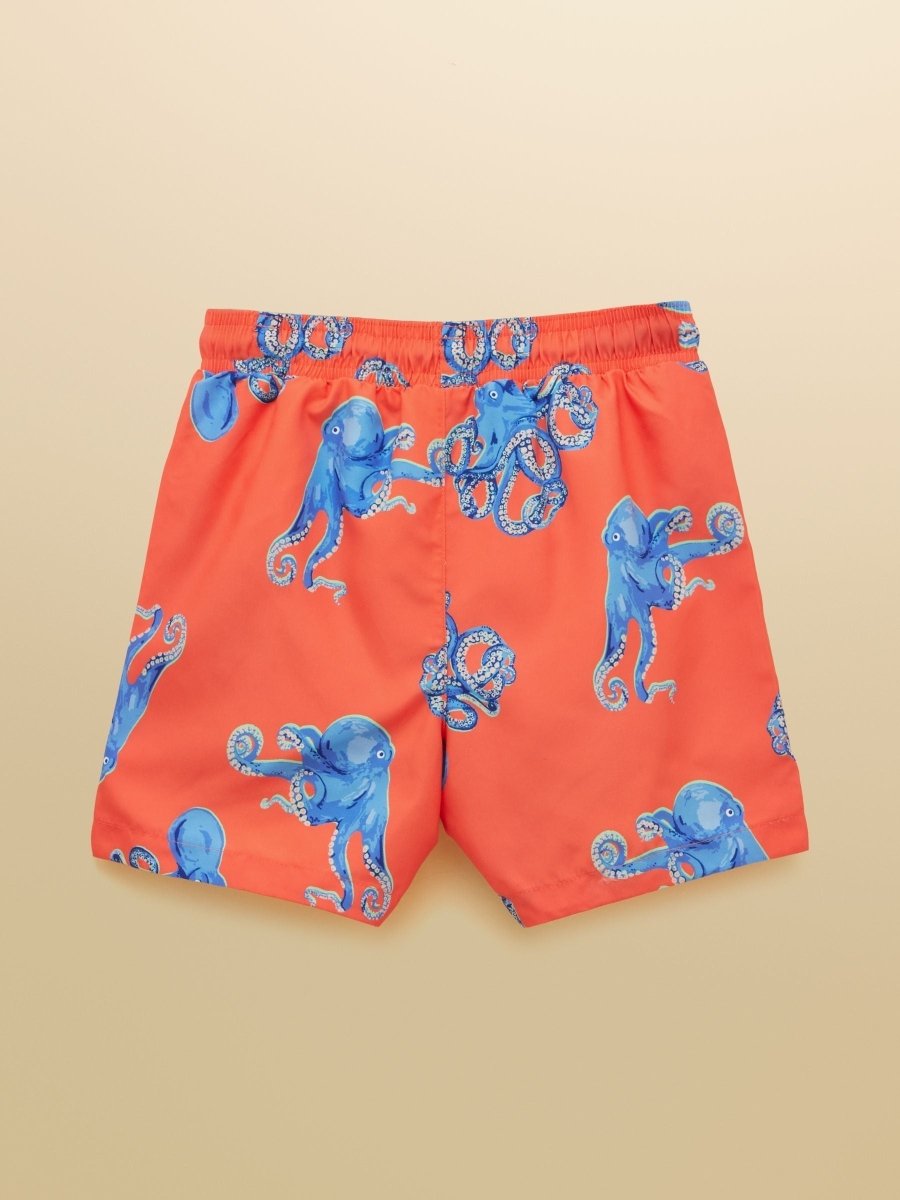 Boys' Ocean Orange Octopus Printed Swim Shorts - RUTHERFORD & Co